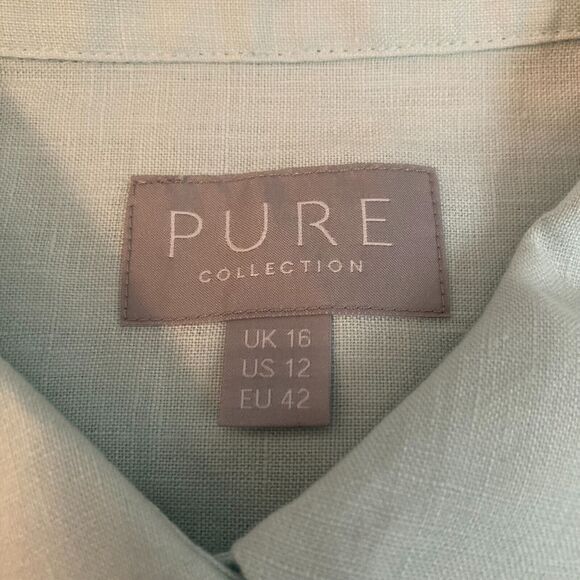 Pure Collection Shirt Womens Sz 12 Aqua Blue Green Linen Long‎ Sleeve Button Up - Picture 5 of 8